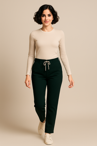 Dark Green Franklin premium cotton Trouser - For Women