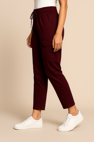 Wine Maroon Corduroy Cargo Pants - For Women