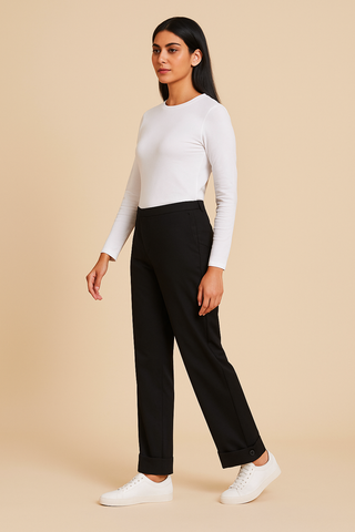Black Corduroy Cargo Pants - For Women - Convertible Ankle, Loopy Bottom