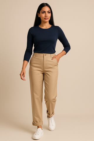 Skin Beige Corduroy Cargo Pants - For Women - Convertible Ankle, Loopy Bottom