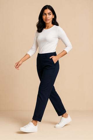 Blue Corduroy Cargo Pants - For Women - Convertible Ankle, Loopy Bottom