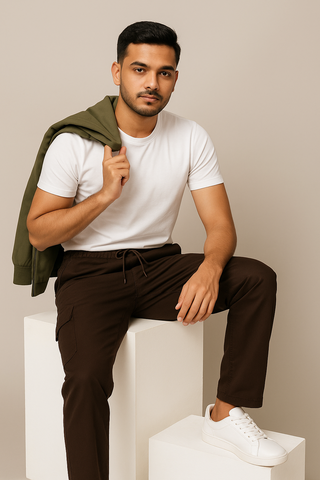 Dark Brown Corduroy Cargo Pants - For Men