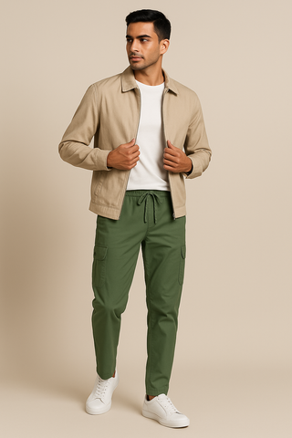 Olive Green Corduroy Cargo Pants - For Men