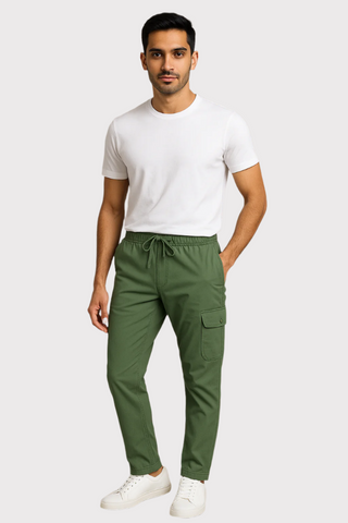 Olive Green Corduroy Cargo Pants - For Men