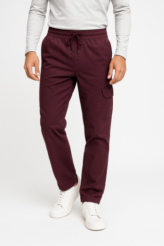 Wine Maroon Corduroy Cargo Pants - For Men