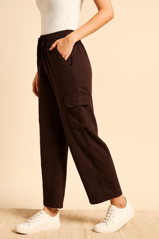 Dark Brown Corduroy Cargo Pants - For Women