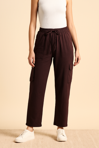 Dark Brown Corduroy Cargo Pants - For Women