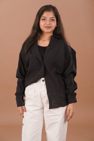 Pitch Black Women’s Sheer Checked Cotton-Mix Shirt – Dare & Rise