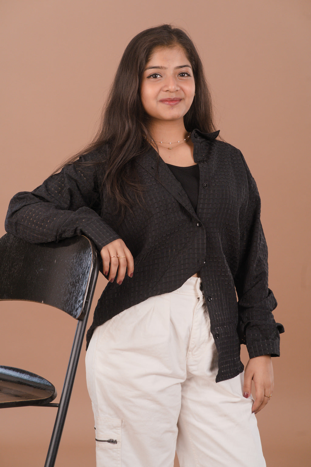 Pitch Black Women’s Sheer Checked Cotton-Mix Shirt – Dare & Rise