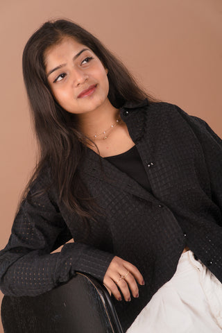 Pitch Black Women’s Sheer Checked Cotton-Mix Shirt – Dare & Rise