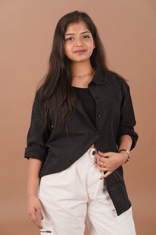 Pitch Black Women’s Sheer Checked Cotton-Mix Shirt – Dare & Rise