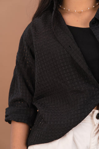 Pitch Black Women’s Sheer Checked Cotton-Mix Shirt – Dare & Rise