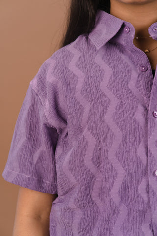 Soft Lavender Mist Self-Textured Premium Women’s Shirt – Wrinkle Resistant, Stretchable & Breathable