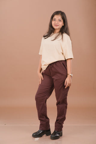 Beige Jacquard Self-Textured Premium Women’s T-Shirt – Wrinkle Resistant Comfortable Fit