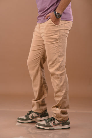 Golden Sand beige Men’s Premium Micro-Corduroy Lifestyle Trousers – Dare & Rise looped hem