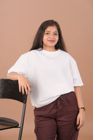 White Jacquard Self-Textured Premium Women’s T-Shirt – Wrinkle Resistant Comfortable Fit