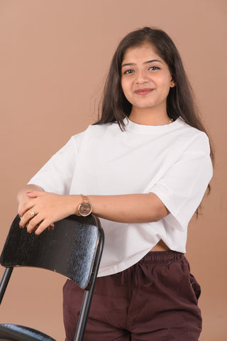 White Jacquard Self-Textured Premium Women’s T-Shirt – Wrinkle Resistant Comfortable Fit