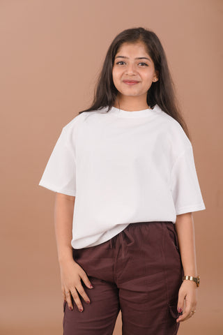 White Jacquard Self-Textured Premium Women’s T-Shirt – Wrinkle Resistant Comfortable Fit