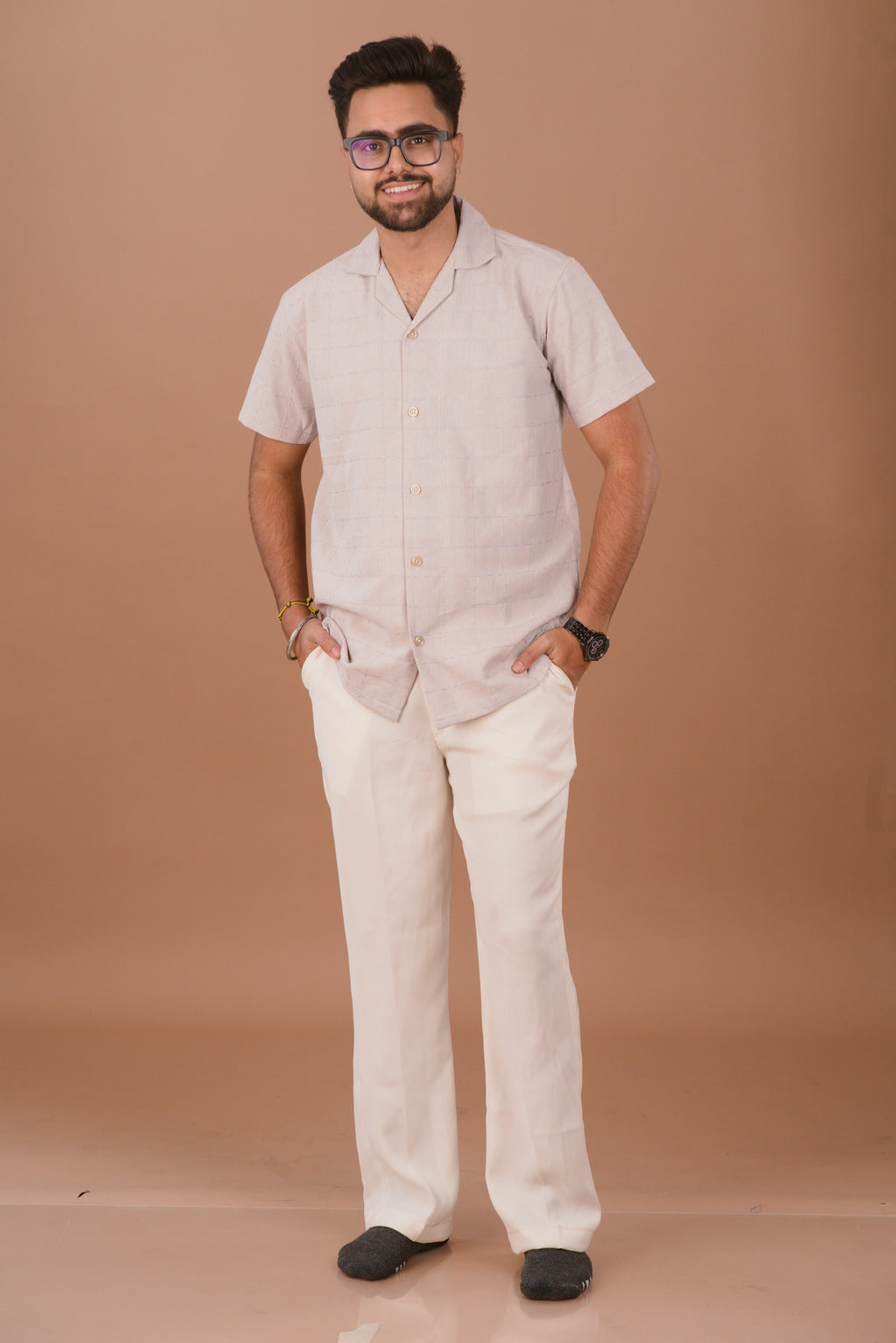 Dove Grey Waffle Men’s 100% Organic Cotton Textured Shirt – Dare & Rise