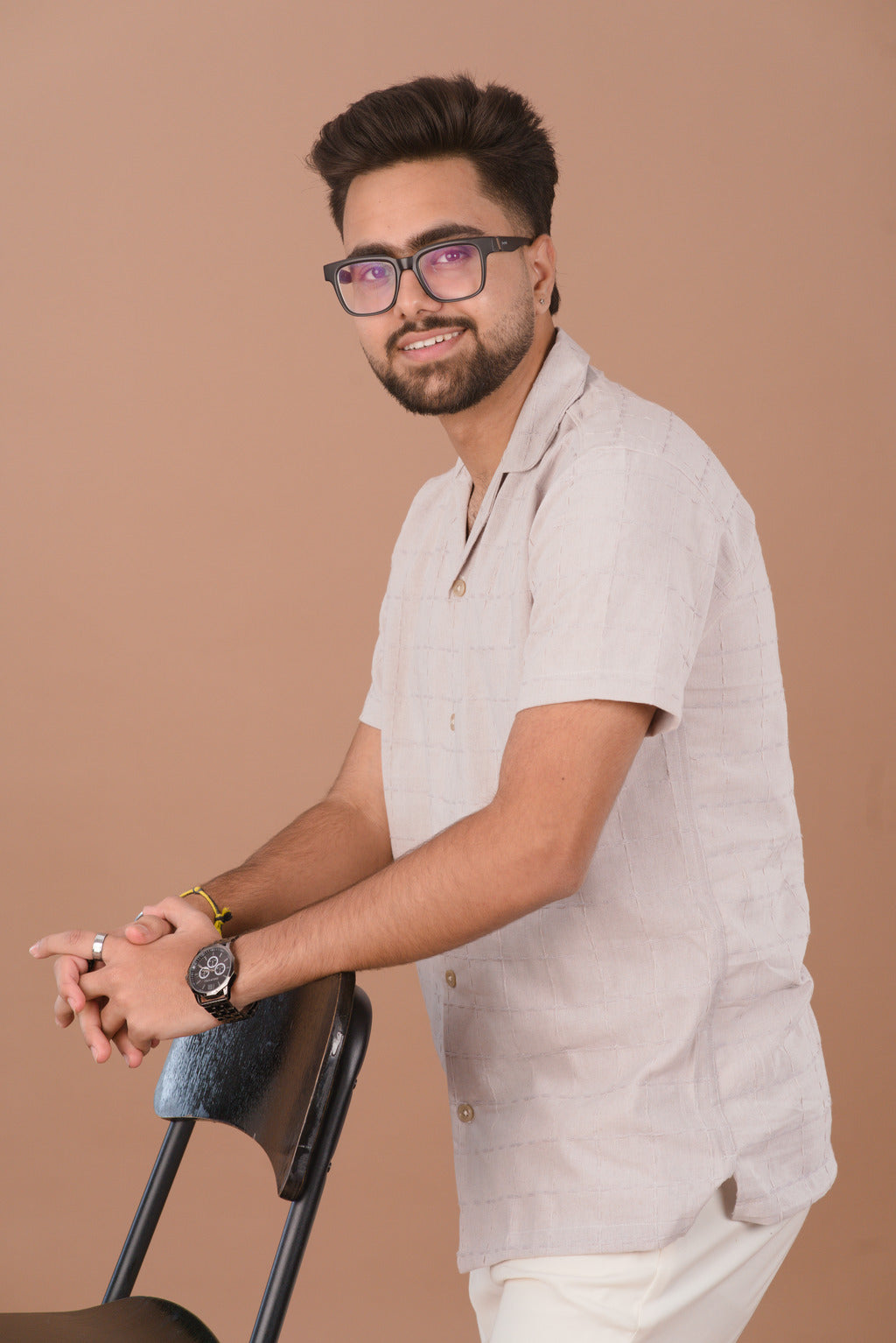 Dove Grey Waffle Men’s 100% Organic Cotton Textured Shirt – Dare & Rise