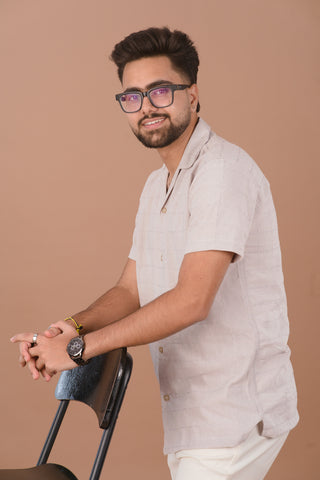 Dove Grey Waffle Men’s 100% Organic Cotton Textured Shirt – Dare & Rise