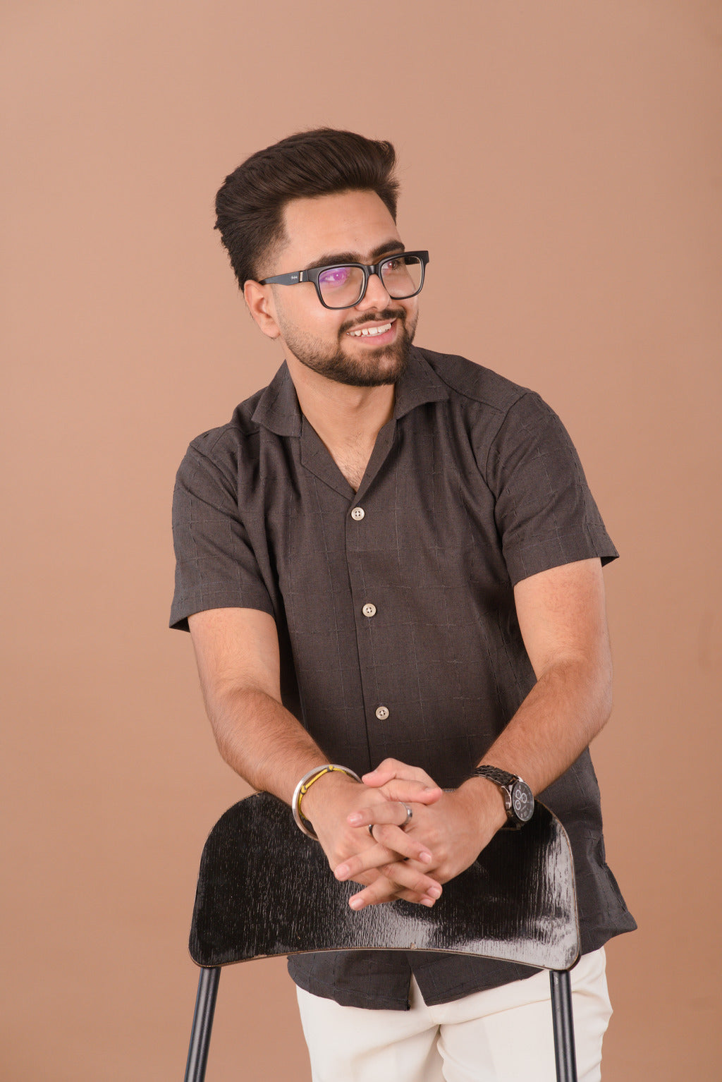 Charcoal Grid Men’s 100% Organic Cotton Self-Textured Shirt – Dare & Rise