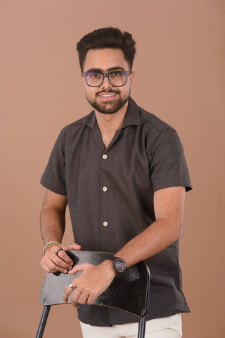 Charcoal Grid Men’s 100% Organic Cotton Self-Textured Shirt – Dare & Rise