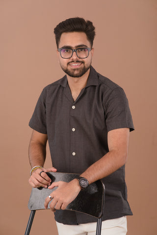 Charcoal Grid Men’s 100% Organic Cotton Self-Textured Shirt – Dare & Rise