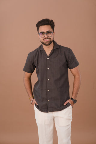 Charcoal Grid Men’s 100% Organic Cotton Self-Textured Shirt – Dare & Rise