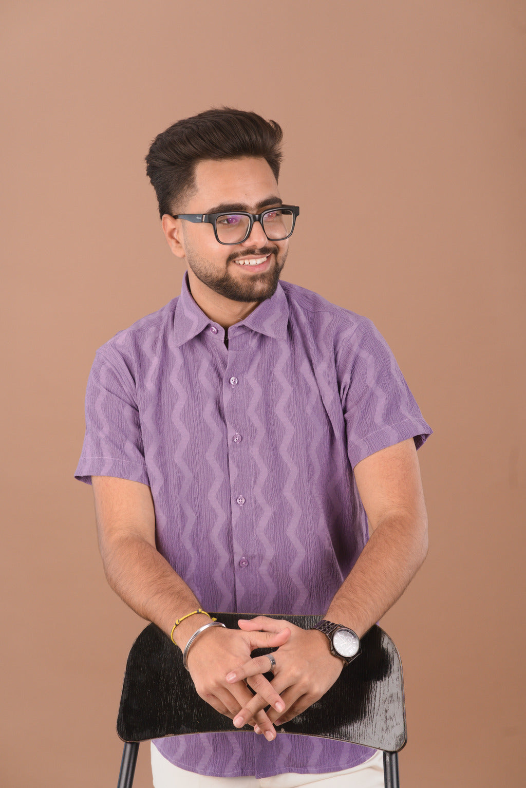 Lavender Wave Men’s Self-Textured Smart-Casual Shirt – Dare & Rise