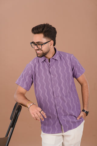 Lavender Wave Men’s Self-Textured Smart-Casual Shirt – Dare & Rise