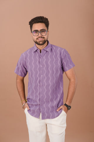 Lavender Wave Men’s Self-Textured Smart-Casual Shirt – Dare & Rise