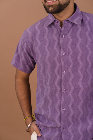 Lavender Wave Men’s Self-Textured Smart-Casual Shirt – Dare & Rise