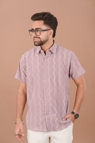 Mauve Wave Men’s Self-Textured Smart-Casual Shirt – Dare & Rise