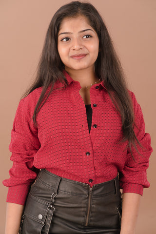 Crimson Red Women’s Sheer Checked Cotton-Mix Shirt – Dare & Rise