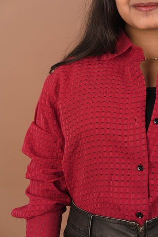Crimson Red Women’s Sheer Checked Cotton-Mix Shirt – Dare & Rise