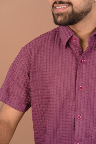 Plum Berry Men’s Self-Textured Smart-Casual Shirt – Dare & Rise