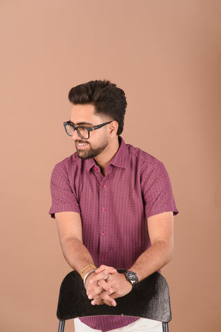 Plum Berry Men’s Self-Textured Smart-Casual Shirt – Dare & Rise