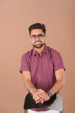 Plum Berry Men’s Self-Textured Smart-Casual Shirt – Dare & Rise