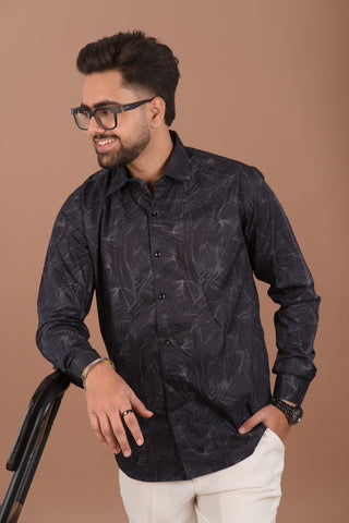 Shadow Black Men’s Smart Tech Printed Shirt – Dare & Rise