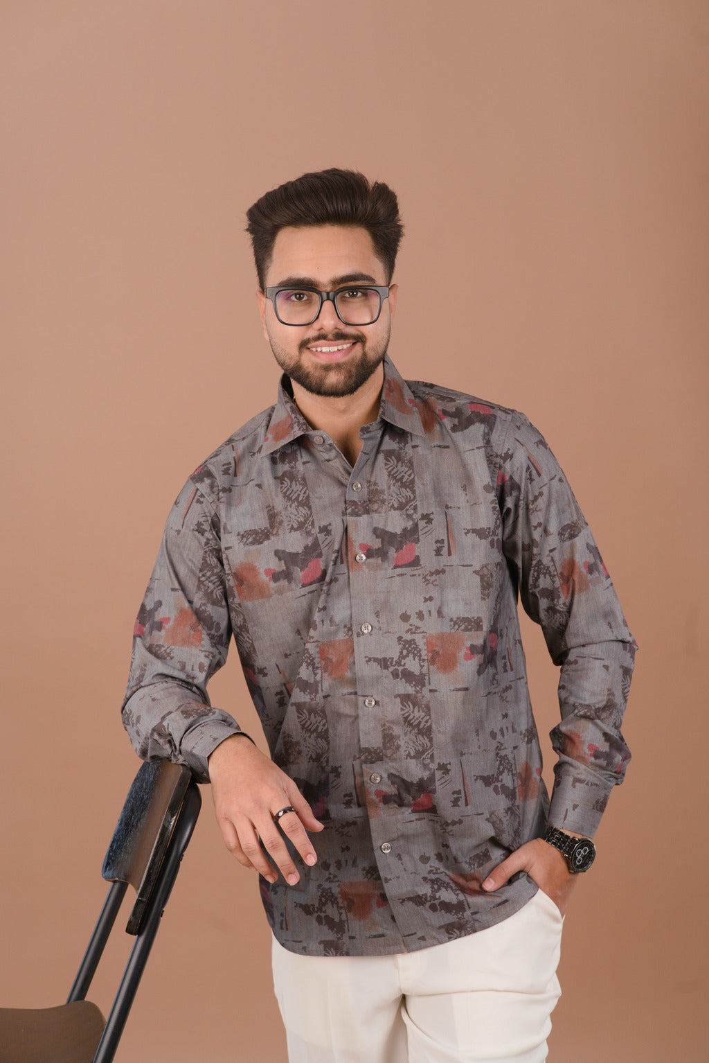 Smokey Grey Men’s Smart Tech Printed Shirt – Dare & Rise