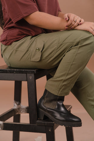 Olive Green Women’s Premium Micro-Corduroy Lifestyle Cargos – Dare & Rise