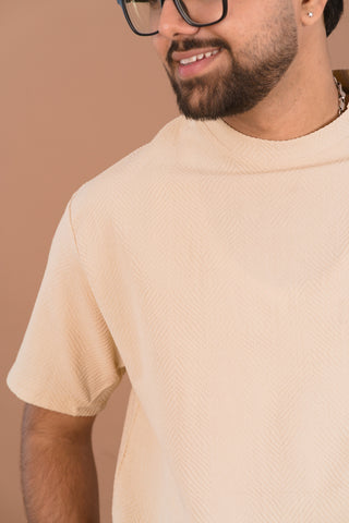 Sand Beige Men’s Jacquard Self-Textured T-Shirt – Dare & Rise
