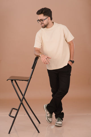Sand Beige Men’s Jacquard Self-Textured T-Shirt – Dare & Rise