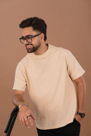 Sand Beige Men’s Jacquard Self-Textured T-Shirt – Dare & Rise