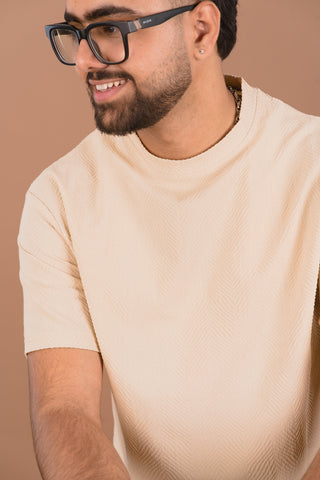 Sand Beige Men’s Jacquard Self-Textured T-Shirt – Dare & Rise