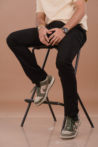 Pure Black Men’s Premium Micro-Corduroy Lifestyle Trousers – Dare & Rise