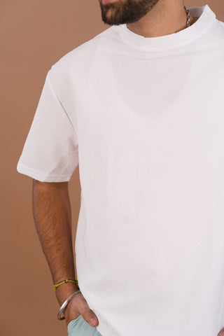 Cloud Dancer White Men’s Jacquard Self-Textured T-Shirt – Dare & Rise