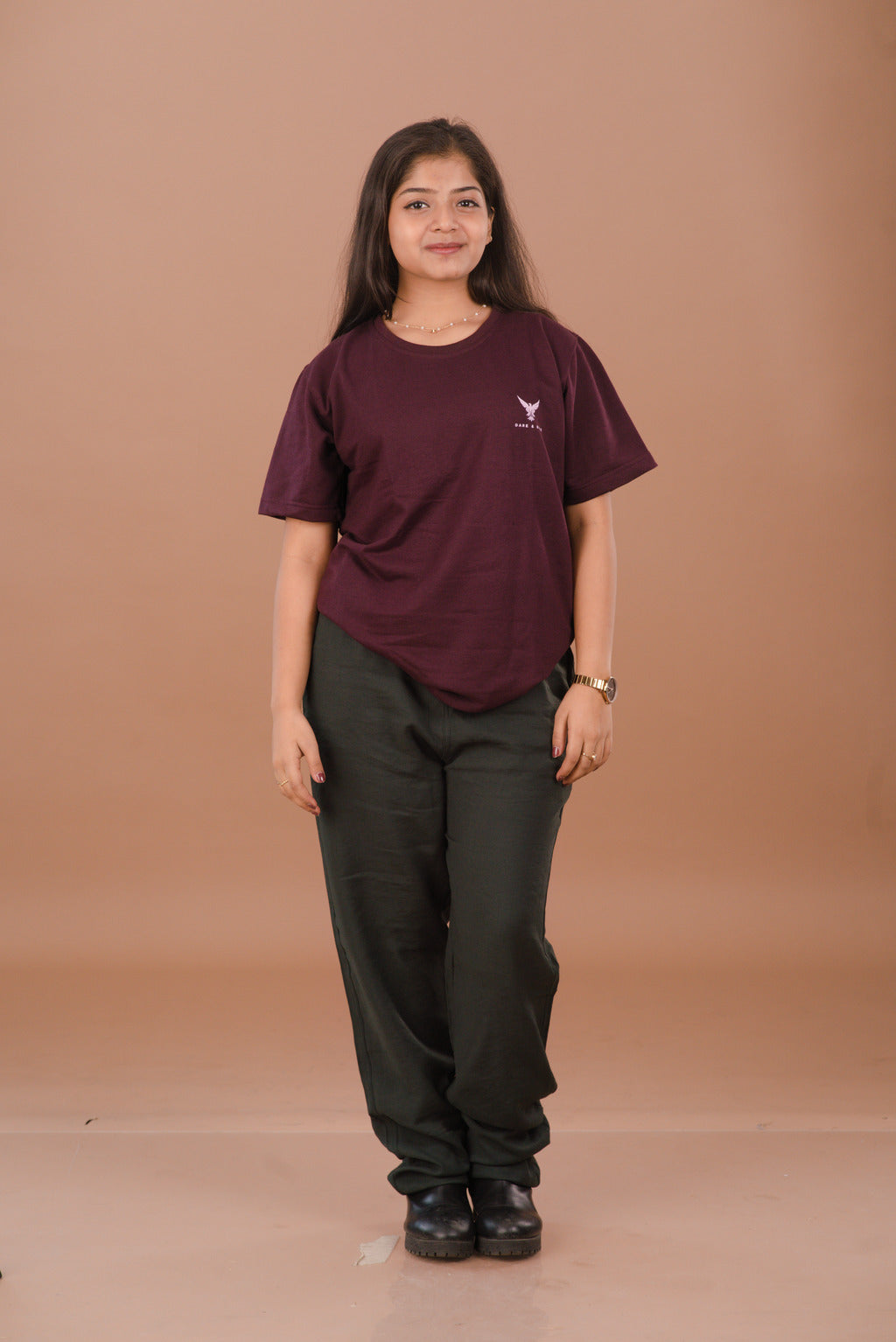 Wine Burgundy Premium 240 GSM PC Looper Cotton T-Shirt – Dare & Rise