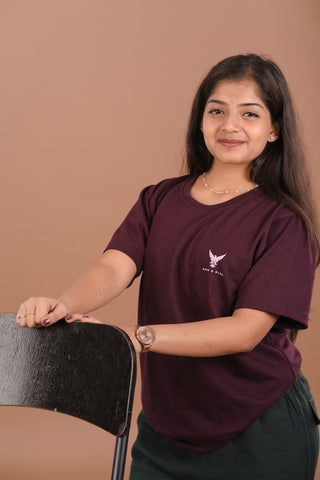 Wine Burgundy Premium 240 GSM PC Looper Cotton T-Shirt – Dare & Rise